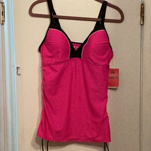 Free Country Women's Pink and Black Double Strap Tankini Top - Picture 12 of 14